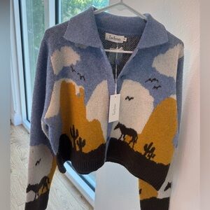 NWT Western Desert Cardigan Sweater | Horse Graphic | Cropped Knit | Size S